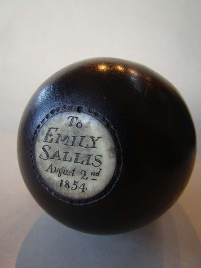 A 19th century sailor-made bone inlaid wooden games egg dated 1854 — image 3